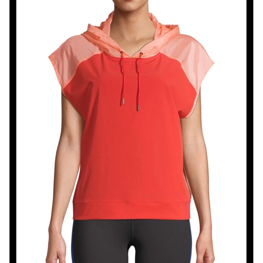 Avia | Woman's Sleeveless Orange Red Colorblock Hooded Windbreaker Top, Size S